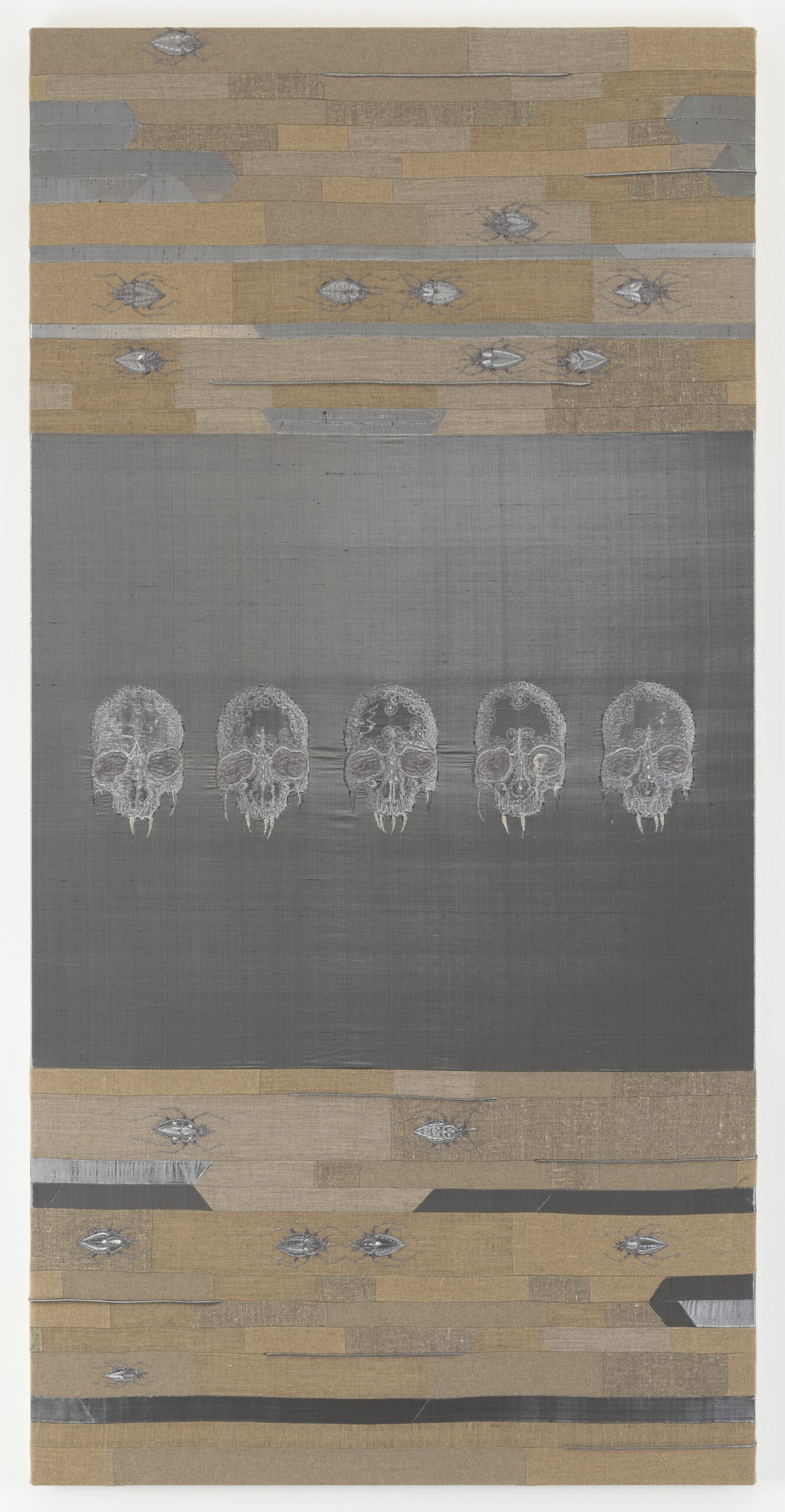 Angelo Filomeno, Untitled, 2013, ricamo su shantung di seta applicato su lino, 198.1x99.1cm